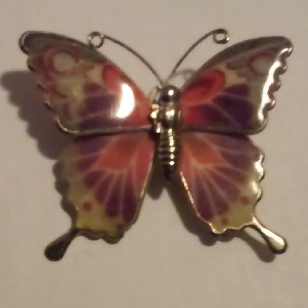Butterfly Pin Gold Purple Orange Yellow 1 3/4" Across 1 1/2" Long